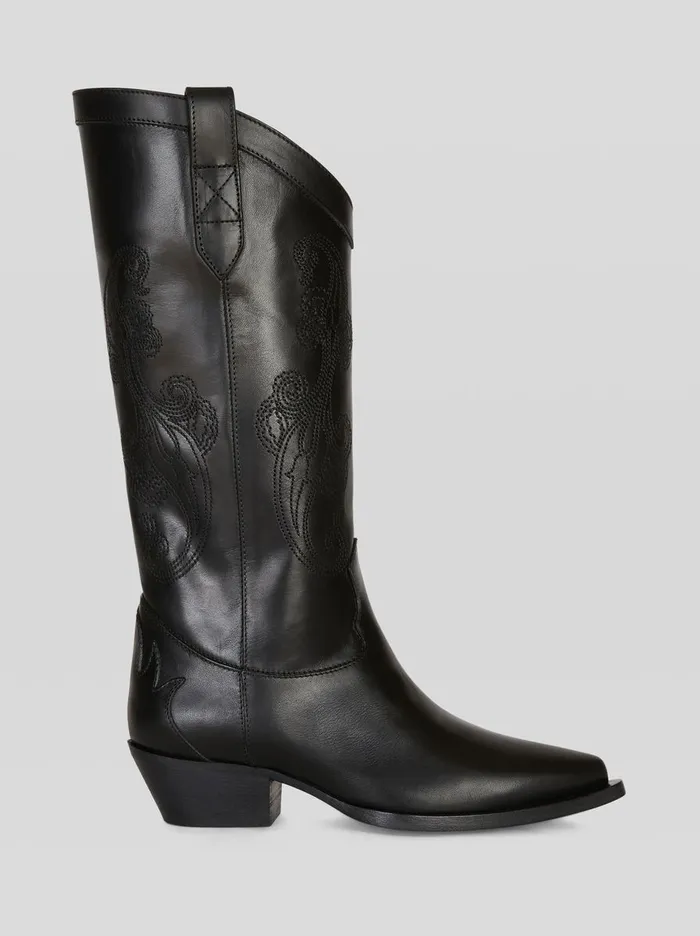 Women Leather Boots With Paisley Embroidery Etro Boots And Ankle Boots