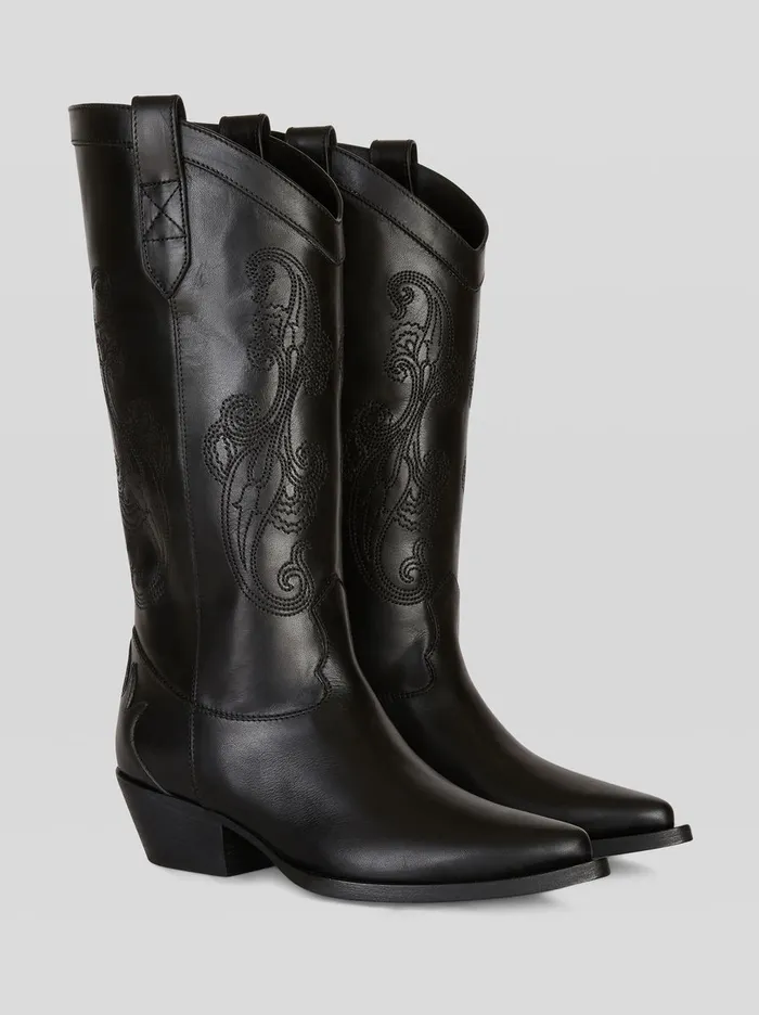 Women Leather Boots With Paisley Embroidery Etro Boots And Ankle Boots