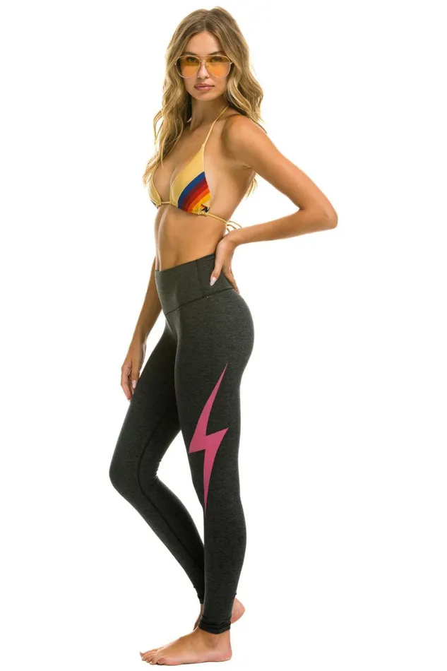 Women Leggings Aviator Nation Full Length HiRise Bolt Leggings 8211 Charcoal Neon Pink Women Leggings Aviator Nation Full Length HiRise Bolt Leggings 8211 Charcoal Neon Pink