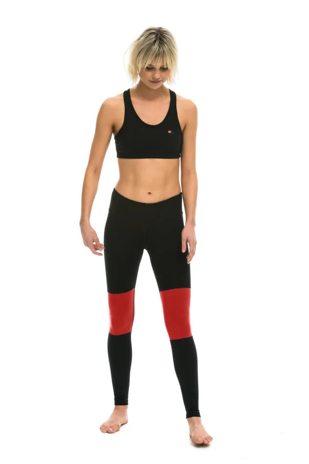 Women Leggings Aviator Nation Sprinter Full Length Leggings 8211 Black Red
