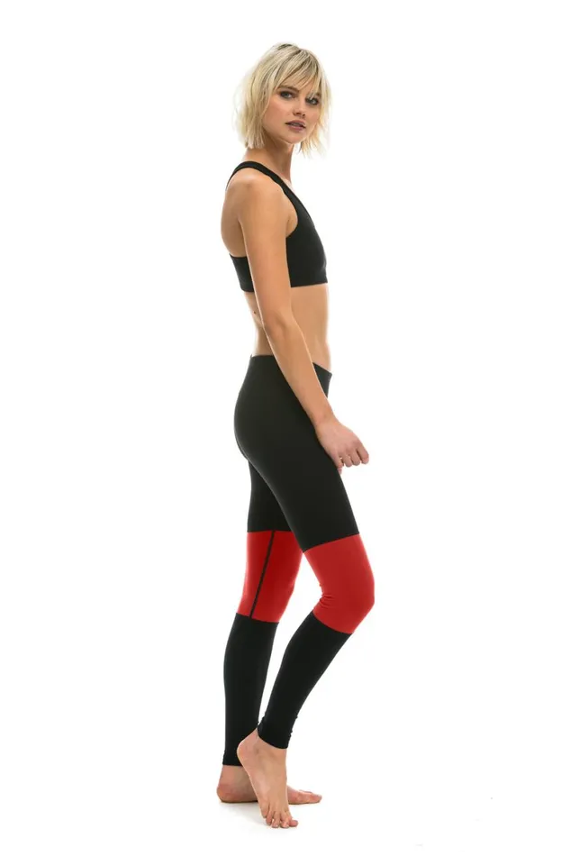 Women Leggings Aviator Nation Sprinter Full Length Leggings 8211 Black Red