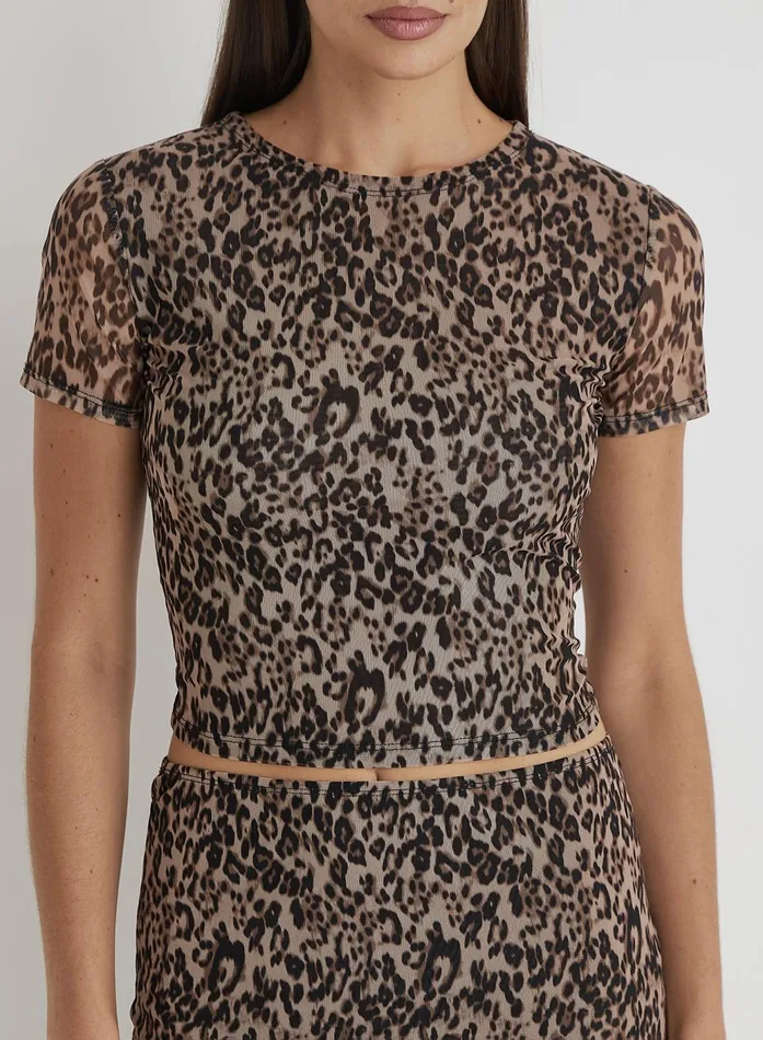 Women Leopard Print Mesh Short Sleeve Top Cher 4th and Reckless Tops