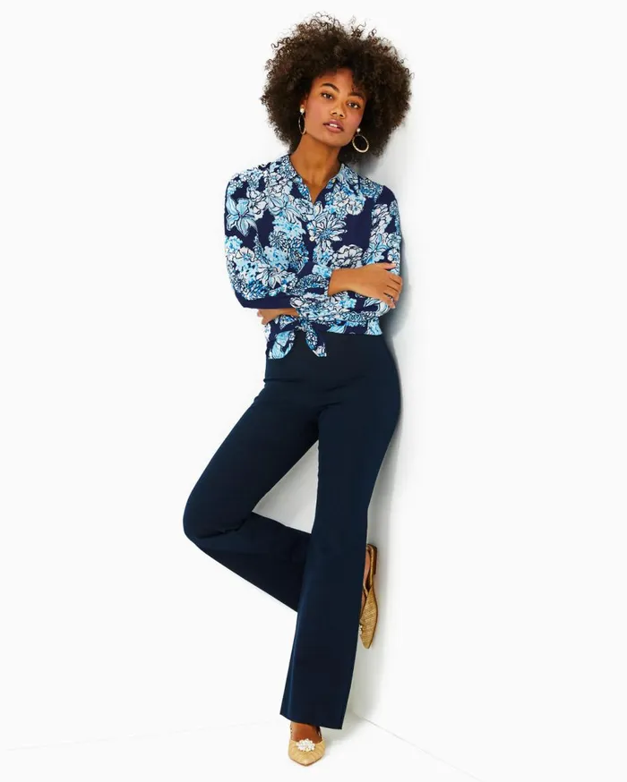Women Lilly Pulitzer Bottoms 33034 Merrin BiStretch Bootcut Pant Navy