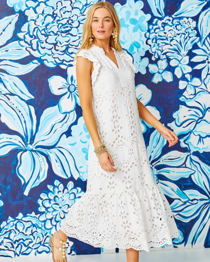 Women Lilly Pulitzer Dresses Klaudie Eyelet Midi Dress Resort White Soiree Eyelet Women Lilly Pulitzer Dresses Klaudie Eyelet Midi Dress Resort White Soiree Eyelet