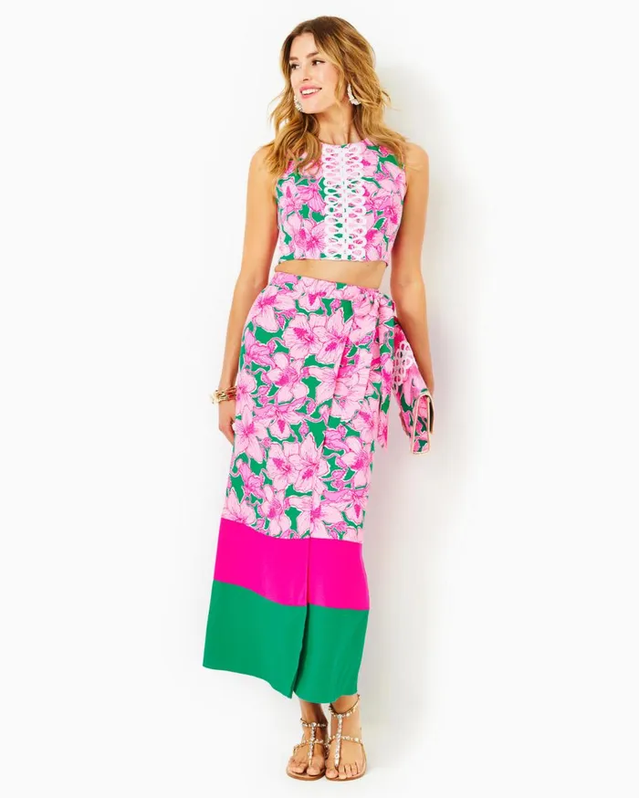 Women Lilly Pulitzer Dresses Leif Maxi Set Kelly Green Hibis Kiss