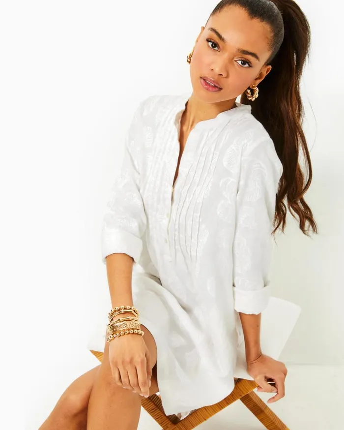 Women Lilly Pulitzer Dresses Rhoda Long Sleeve Linen Dress Resort White Shell Of A Good Time Women Lilly Pulitzer Dresses Rhoda Long Sleeve Linen Dress Resort White Shell Of A Good Time