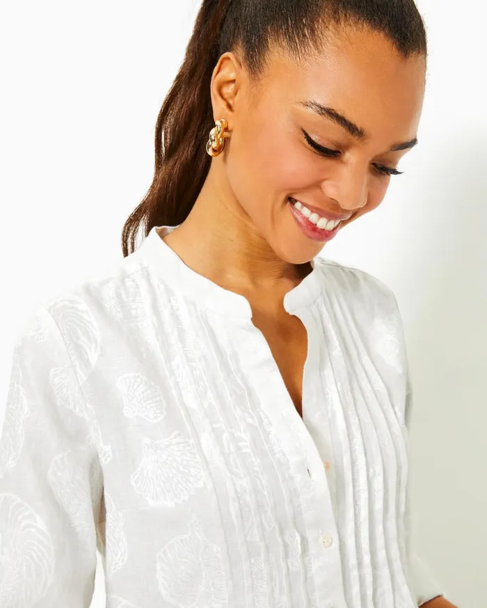 Women Lilly Pulitzer Dresses Rhoda Long Sleeve Linen Dress Resort White Shell Of A Good Time Women Lilly Pulitzer Dresses Rhoda Long Sleeve Linen Dress Resort White Shell Of A Good Time