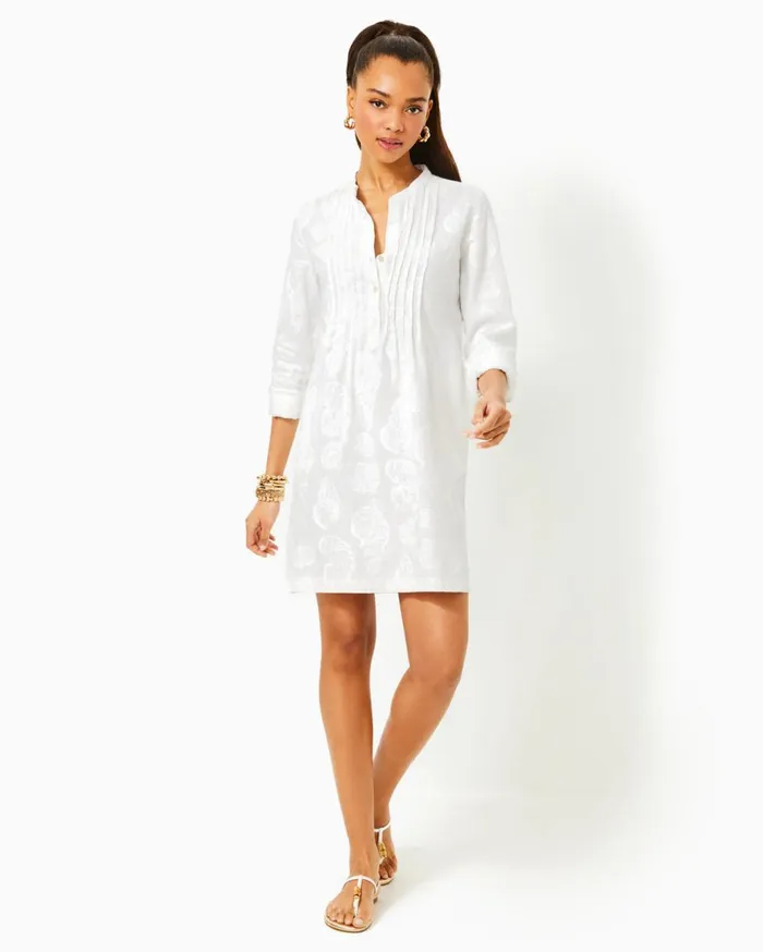 Women Lilly Pulitzer Dresses Rhoda Long Sleeve Linen Dress Resort White Shell Of A Good Time Women Lilly Pulitzer Dresses Rhoda Long Sleeve Linen Dress Resort White Shell Of A Good Time