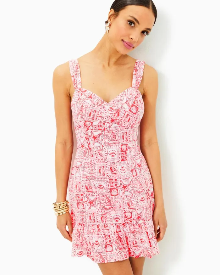 Women Lilly Pulitzer Dresses Rocko Cotton Romper Mizner Red Seaside Harbour