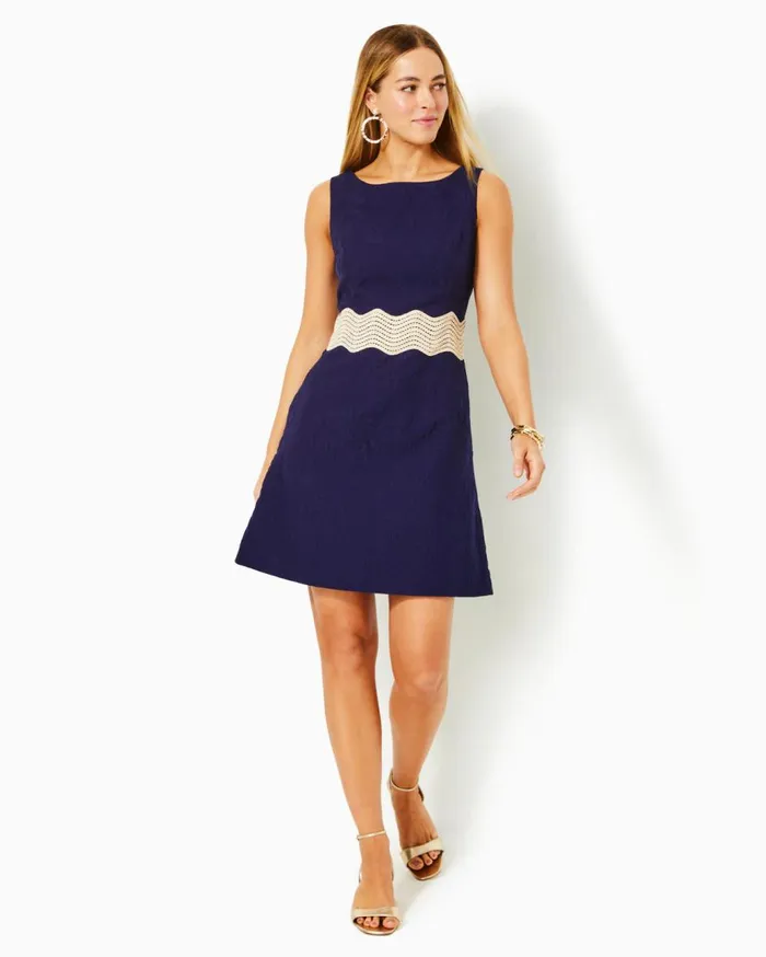 Women Lilly Pulitzer Dresses Siarra Stretch Dress True Navy Caliente Pucker Jacquard Women Lilly Pulitzer Dresses Siarra Stretch Dress True Navy Caliente Pucker Jacquard
