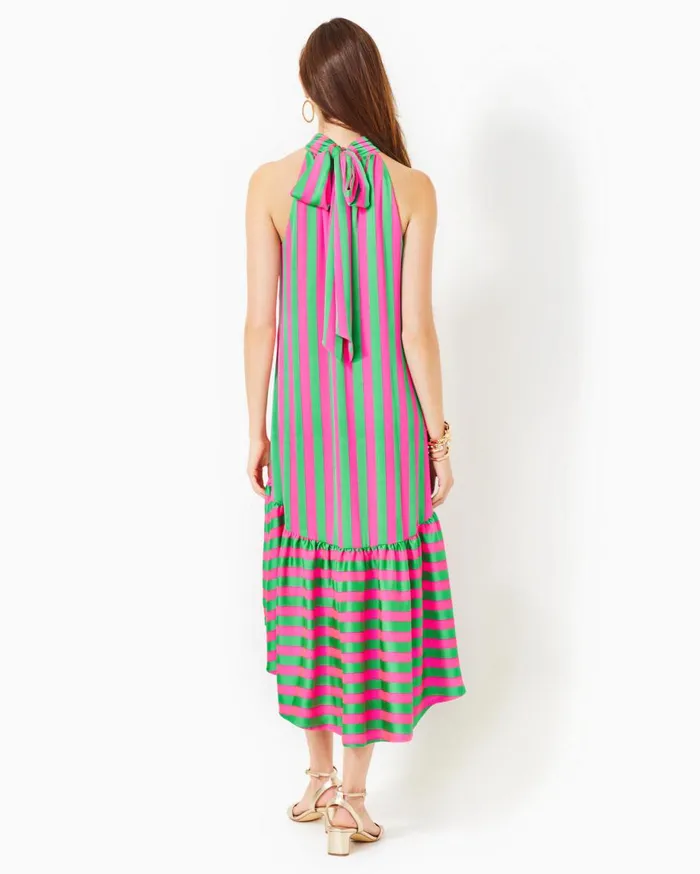 Women Lilly Pulitzer Dresses Steph Halter Midi Dress Roxie Pink X Spearmint Wide Stripe Women Lilly Pulitzer Dresses Steph Halter Midi Dress Roxie Pink X Spearmint Wide Stripe