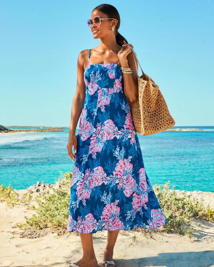 Women Lilly Pulitzer Dresses Steph Halter Midi Dress Roxie Pink X Spearmint Wide Stripe Women Lilly Pulitzer Dresses Steph Halter Midi Dress Roxie Pink X Spearmint Wide Stripe