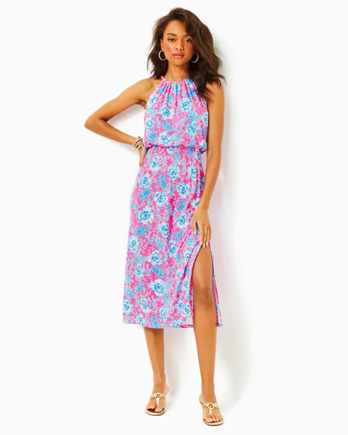 Women Lilly Pulitzer Dresses Steph Halter Midi Dress Roxie Pink X Spearmint Wide Stripe Women Lilly Pulitzer Dresses Steph Halter Midi Dress Roxie Pink X Spearmint Wide Stripe