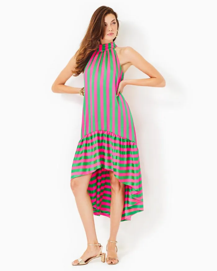 Women Lilly Pulitzer Dresses Steph Halter Midi Dress Roxie Pink X Spearmint Wide Stripe Women Lilly Pulitzer Dresses Steph Halter Midi Dress Roxie Pink X Spearmint Wide Stripe