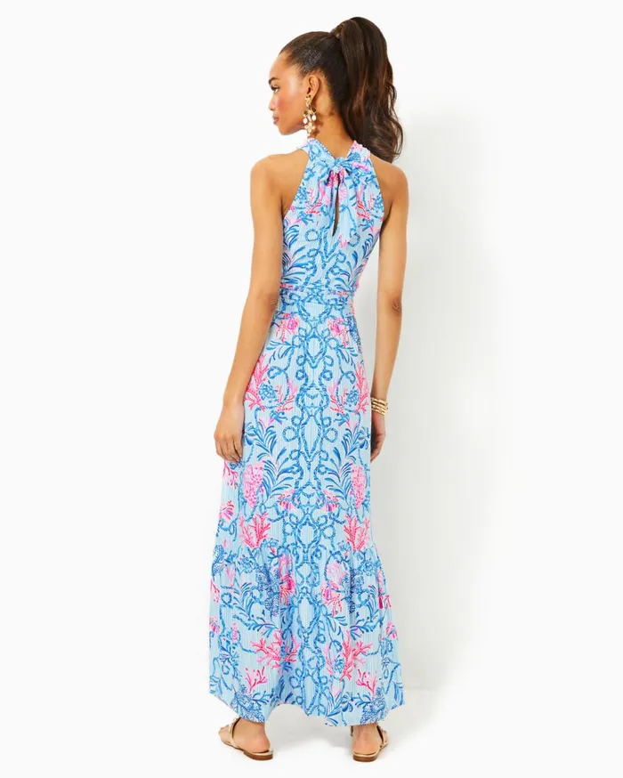 Women Lilly Pulitzer Dresses Steph Halter Midi Dress Roxie Pink X Spearmint Wide Stripe Women Lilly Pulitzer Dresses Steph Halter Midi Dress Roxie Pink X Spearmint Wide Stripe
