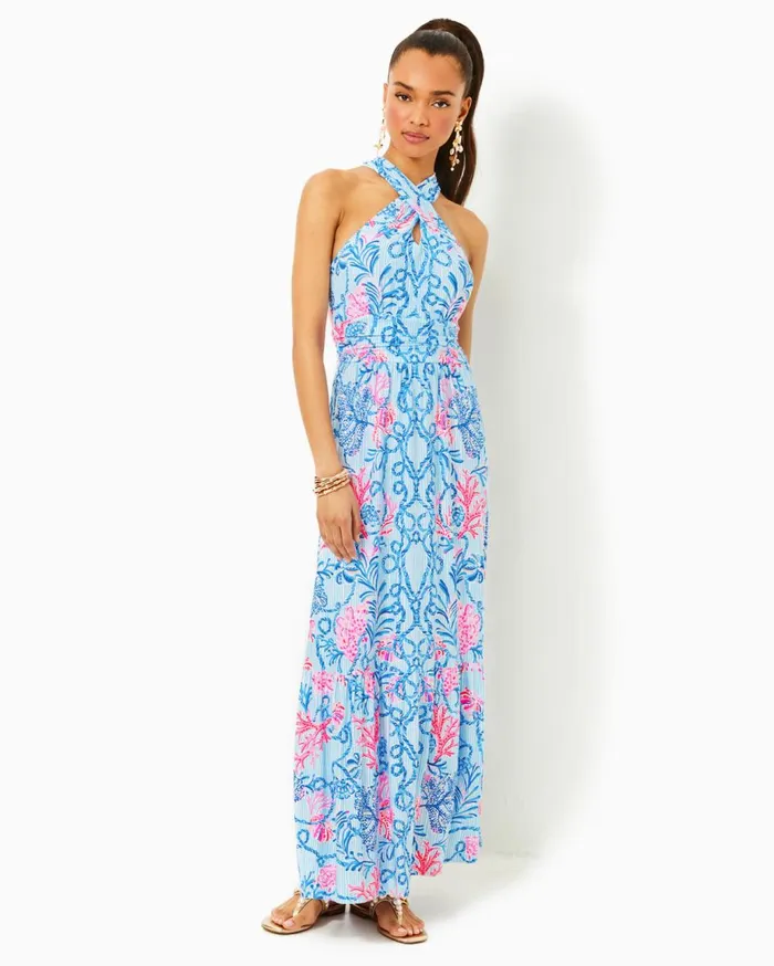 Women Lilly Pulitzer Dresses Steph Halter Midi Dress Roxie Pink X Spearmint Wide Stripe Women Lilly Pulitzer Dresses Steph Halter Midi Dress Roxie Pink X Spearmint Wide Stripe