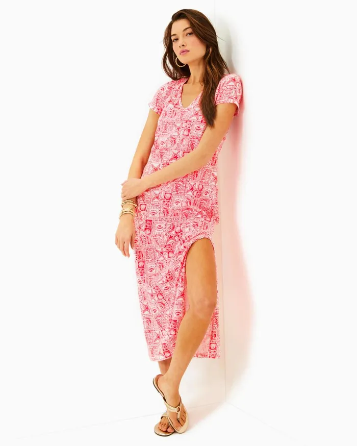 Women Lilly Pulitzer Dresses Steph Halter Midi Dress Roxie Pink X Spearmint Wide Stripe Women Lilly Pulitzer Dresses Steph Halter Midi Dress Roxie Pink X Spearmint Wide Stripe