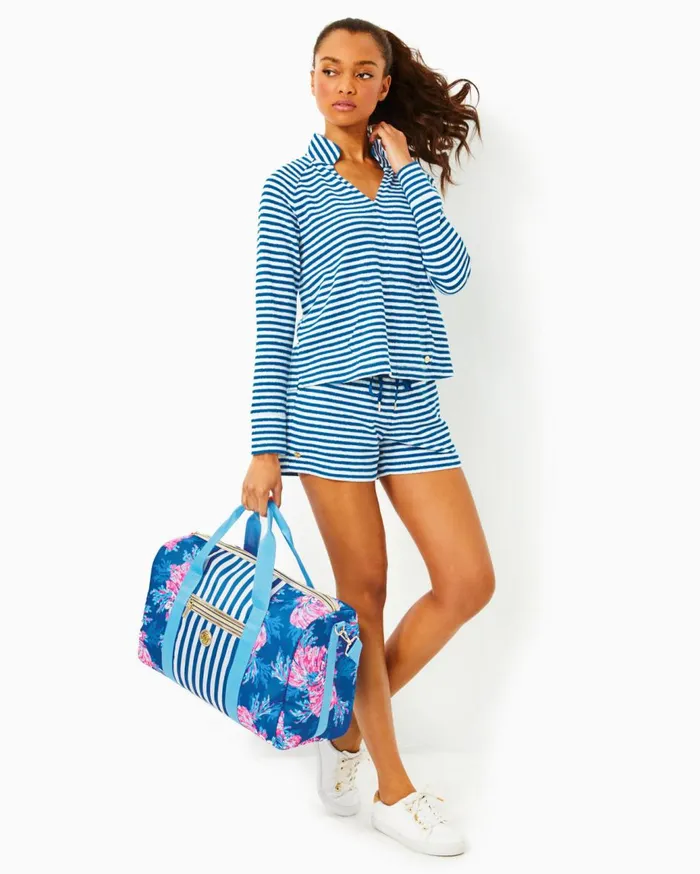 Women Lilly Pulitzer Loungewear Cassi Popover and Peppi High Rise Short Set Barton Blue St Tropez Stripe Women Lilly Pulitzer Loungewear Cassi Popover and Peppi High Rise Short Set Barton Blue St Tropez Stripe