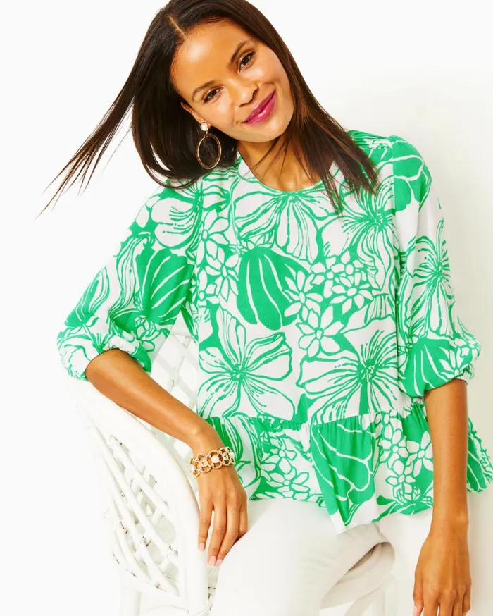 Women Lilly Pulitzer Tops Aranea Top Spearmint Oversized Kiss My Tulips