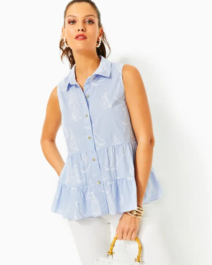 Women Lilly Pulitzer Tops Breah Sleeveless Top Resort White A Lil Nauti Pigment Print Women Lilly Pulitzer Tops Breah Sleeveless Top Resort White A Lil Nauti Pigment Print