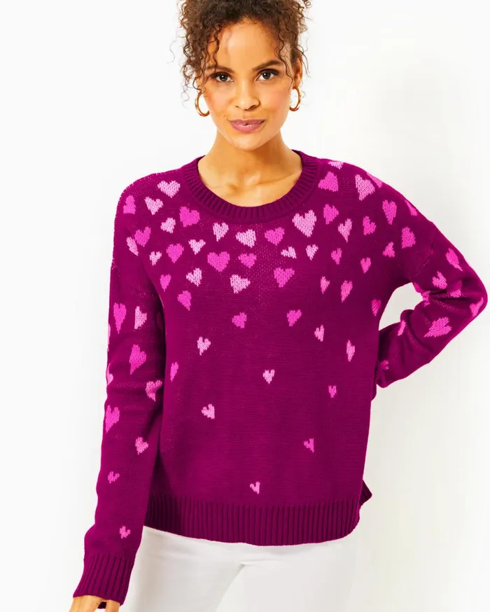 Women Lilly Pulitzer Tops Elizabelle Sweater Mulberry Ombre Heart Jacquard Women Lilly Pulitzer Tops Elizabelle Sweater Mulberry Ombre Heart Jacquard