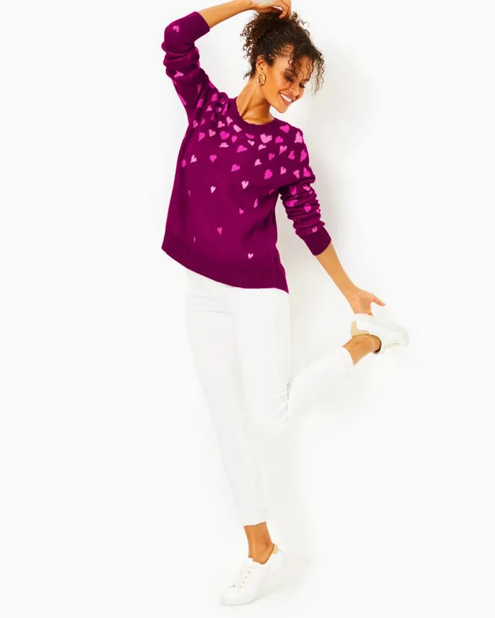 Women Lilly Pulitzer Tops Elizabelle Sweater Mulberry Ombre Heart Jacquard Women Lilly Pulitzer Tops Elizabelle Sweater Mulberry Ombre Heart Jacquard