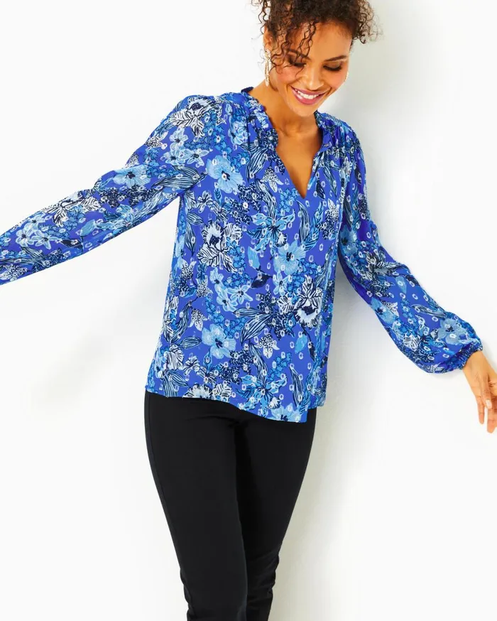 Women Lilly Pulitzer Tops Giana Long Sleeve Top Alba Blue Cruisin Together