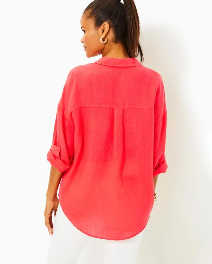 Women Lilly Pulitzer Tops Stevey Relaxed Button Down Linen Shirt Mizner Red Women Lilly Pulitzer Tops Stevey Relaxed Button Down Linen Shirt Mizner Red