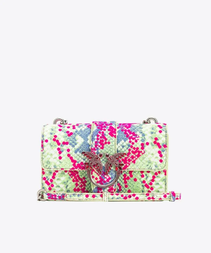 Women Limited Edition Pinko PINKO Galleria Mini Love Bag One In Pythonprint Leather With Flock Detail Fuchsiagreenblueold Silver Women Limited Edition Pinko PINKO Galleria Mini Love Bag One In Pythonprint Leather With Flock Detail Fuchsiagreenblueold Silver