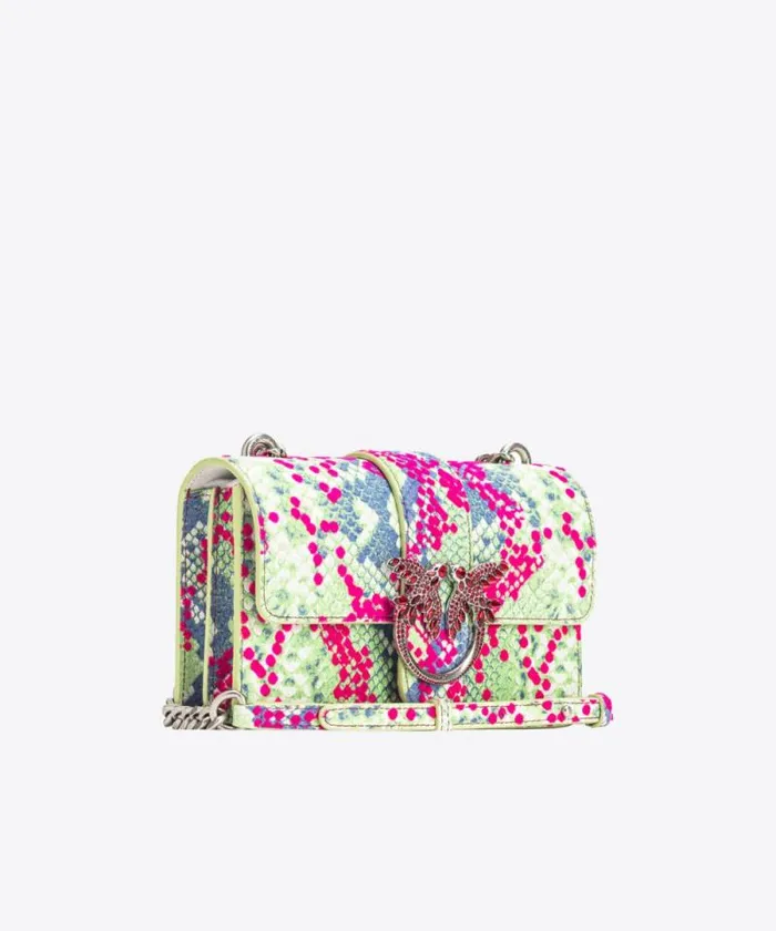 Women Limited Edition Pinko PINKO Galleria Mini Love Bag One In Pythonprint Leather With Flock Detail Fuchsiagreenblueold Silver Women Limited Edition Pinko PINKO Galleria Mini Love Bag One In Pythonprint Leather With Flock Detail Fuchsiagreenblueold Silver
