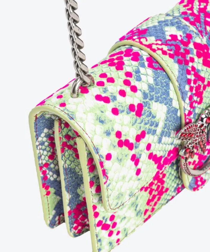 Women Limited Edition Pinko PINKO Galleria Mini Love Bag One In Pythonprint Leather With Flock Detail Fuchsiagreenblueold Silver Women Limited Edition Pinko PINKO Galleria Mini Love Bag One In Pythonprint Leather With Flock Detail Fuchsiagreenblueold Silver