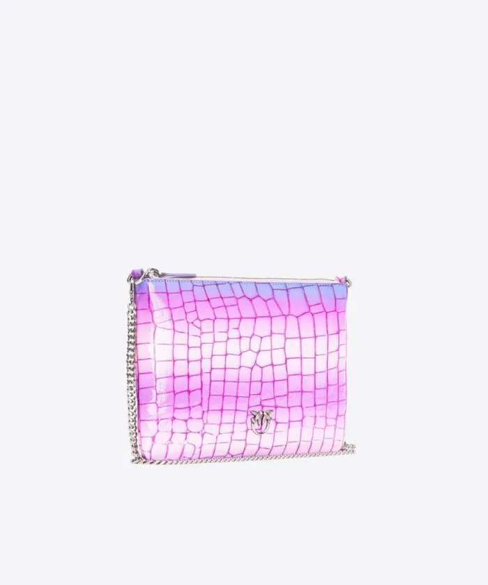 Women Limited Edition Pinko PINKO Galleria Shiny Fadeeffect Crocprint Classic Flat Love Bag Pinkpurpleold Silver Women Limited Edition Pinko PINKO Galleria Shiny Fadeeffect Crocprint Classic Flat Love Bag Pinkpurpleold Silver