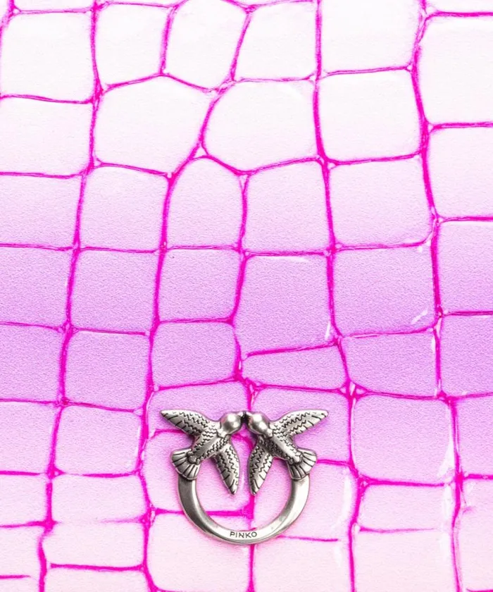 Women Limited Edition Pinko PINKO Galleria Shiny Fadeeffect Crocprint Classic Flat Love Bag Pinkpurpleold Silver Women Limited Edition Pinko PINKO Galleria Shiny Fadeeffect Crocprint Classic Flat Love Bag Pinkpurpleold Silver