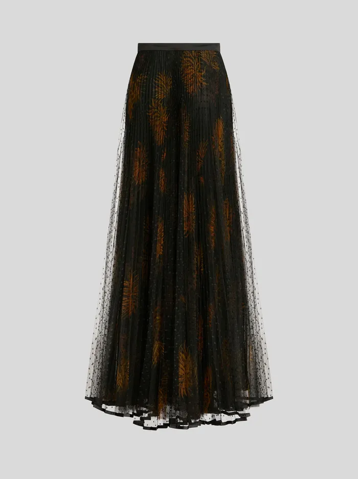 Women Long Pleated Tulle Skirt With Dahlias Etro Skirts