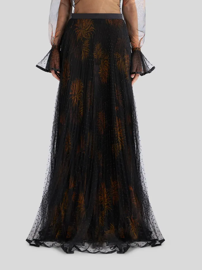 Women Long Pleated Tulle Skirt With Dahlias Etro Skirts