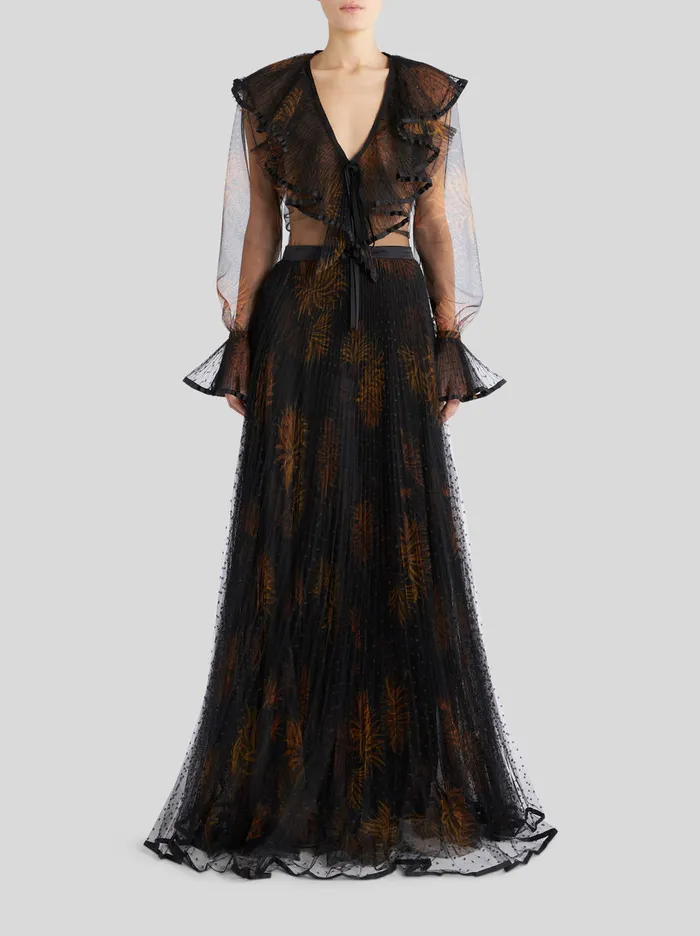 Women Long Pleated Tulle Skirt With Dahlias Etro Skirts