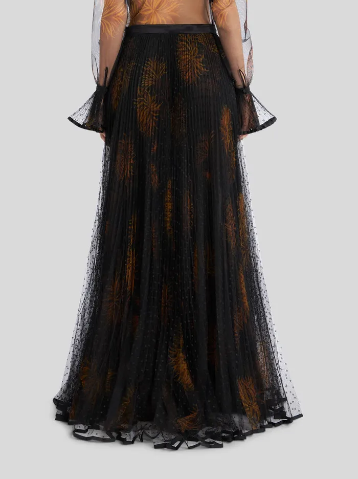 Women Long Pleated Tulle Skirt With Dahlias Etro Skirts