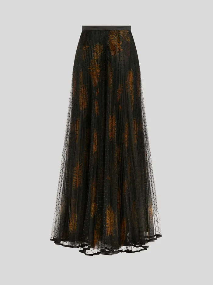 Women Long Pleated Tulle Skirt With Dahlias Etro Skirts