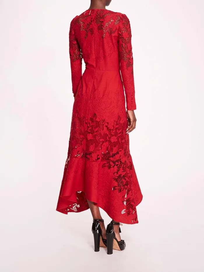 Women Marchesa Dresses Linen Lace Maxi Dress Red Women Marchesa Dresses Linen Lace Maxi Dress Red