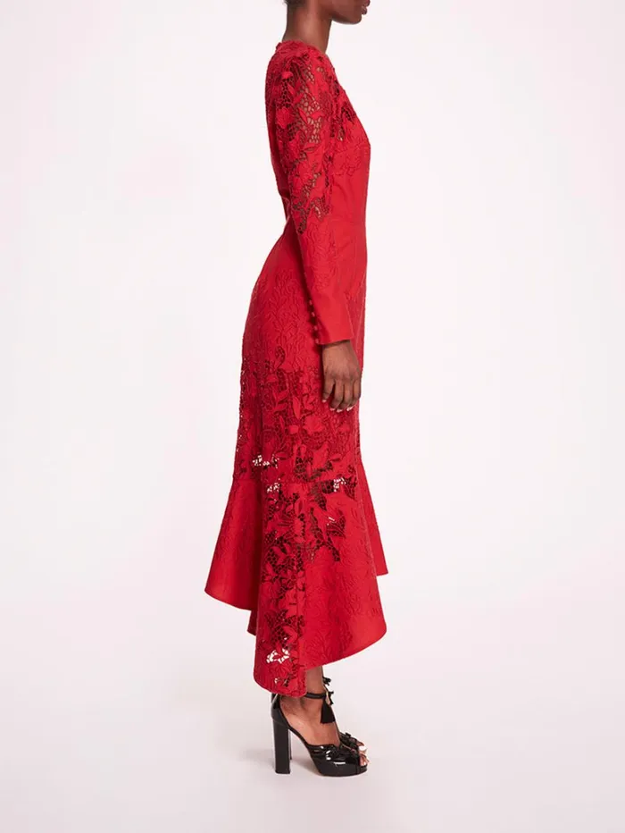 Women Marchesa Dresses Linen Lace Maxi Dress Red Women Marchesa Dresses Linen Lace Maxi Dress Red