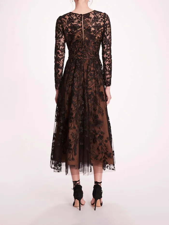Women Marchesa Dresses Long Sleeve Tulle Midi Dress Black Women Marchesa Dresses Long Sleeve Tulle Midi Dress Black