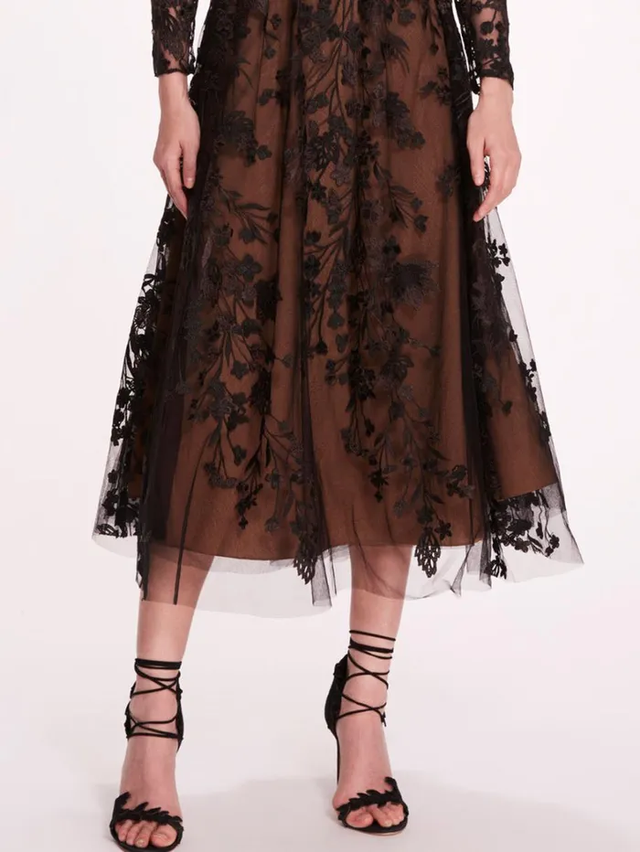Women Marchesa Dresses Long Sleeve Tulle Midi Dress Black Women Marchesa Dresses Long Sleeve Tulle Midi Dress Black