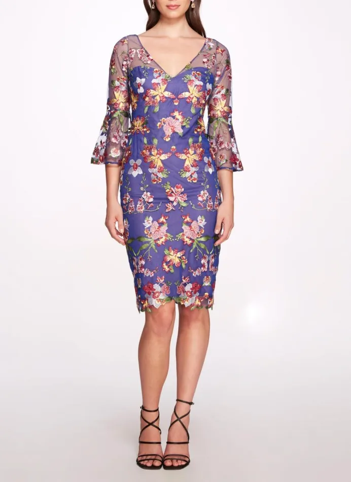 Women Marchesa Dresses Multicolor Tulle Cocktail Dress Cobalt