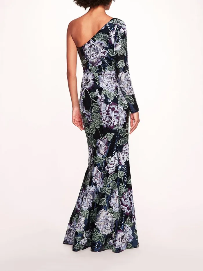 Women Marchesa Dresses One Shoulder Sequin Gown Navy Women Marchesa Dresses One Shoulder Sequin Gown Navy