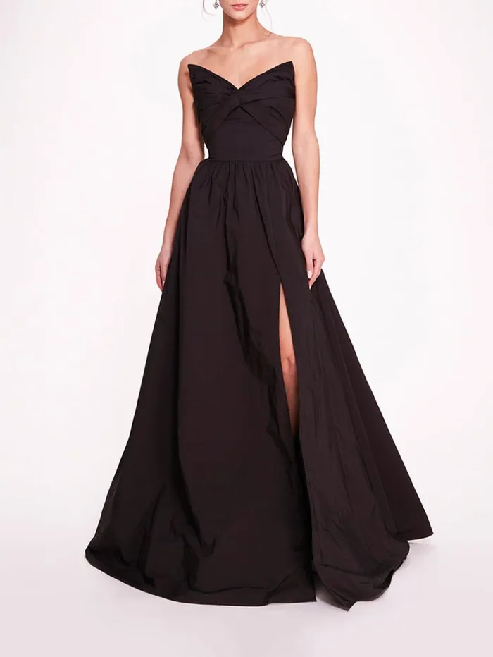 Women Marchesa Dresses Pleated Taffeta Gown Black