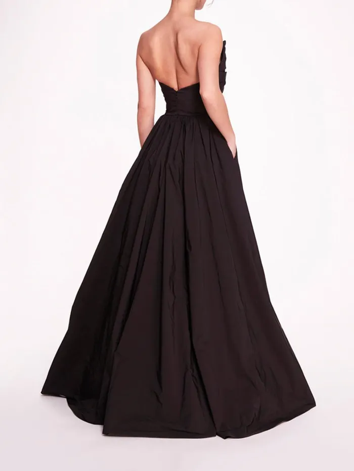 Women Marchesa Dresses Pleated Taffeta Gown Black Women Marchesa Dresses Pleated Taffeta Gown Black