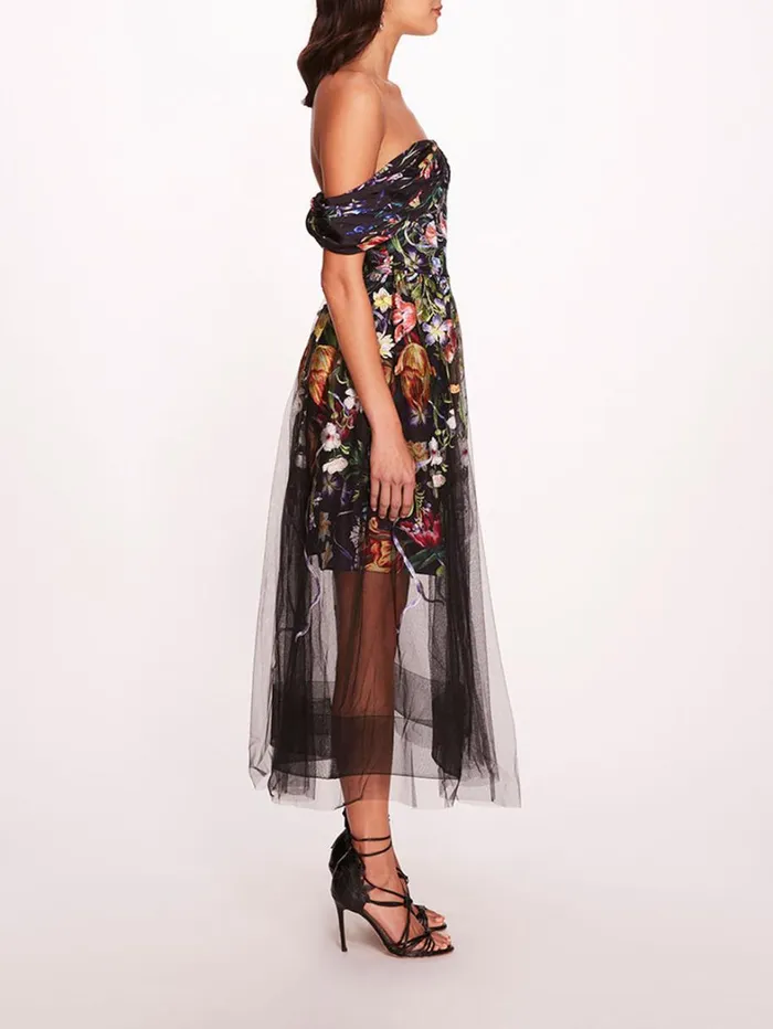 Women Marchesa Dresses Ribbons Midi Dress Black Multi Women Marchesa Dresses Ribbons Midi Dress Black Multi