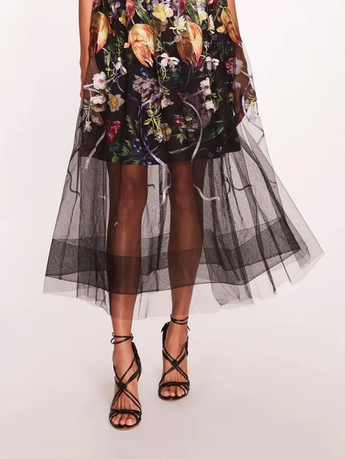 Women Marchesa Dresses Ribbons Midi Dress Black Multi Women Marchesa Dresses Ribbons Midi Dress Black Multi