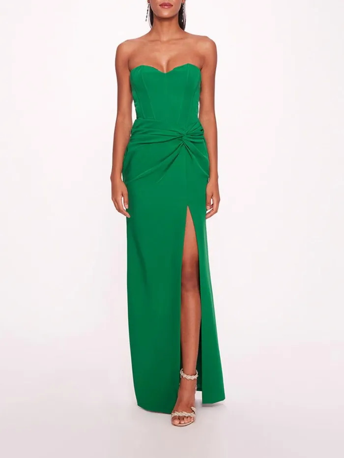 Women Marchesa Dresses Twist Crepe Column Gown Emerald