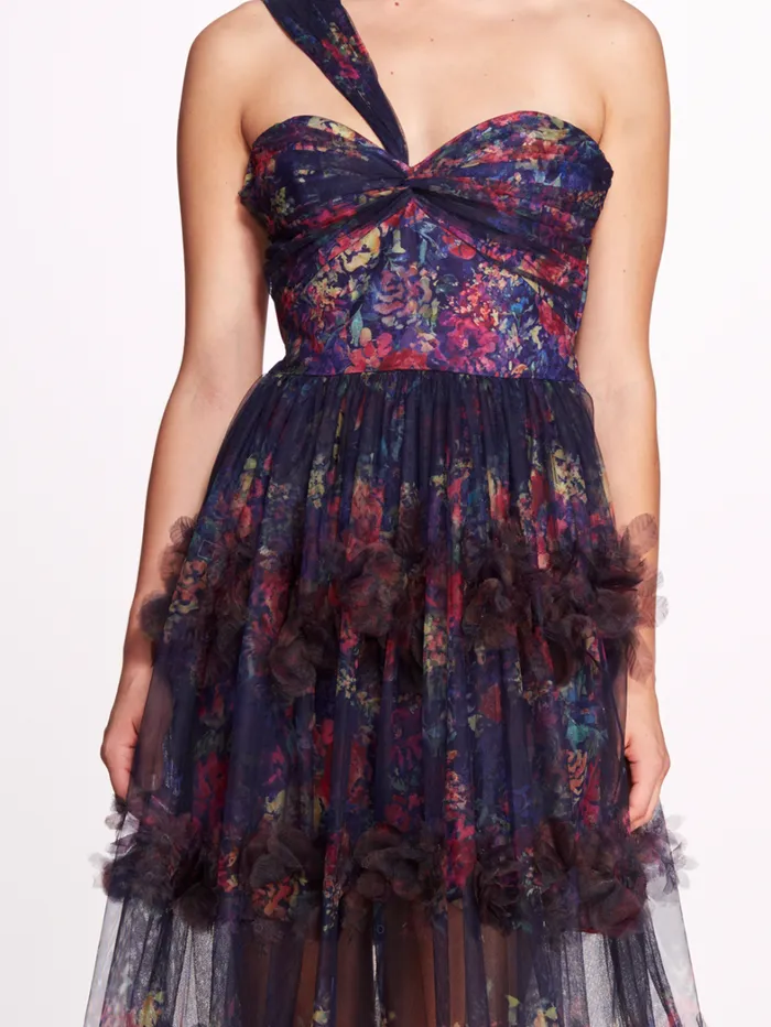 Women Marchesa Dresses Watercolor Garland Gown Navy Multi Women Marchesa Dresses Watercolor Garland Gown Navy Multi